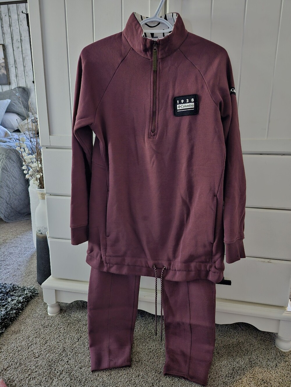 Columbia Womens Set Burgundy Half-Zip Sz M (Top and Pants)